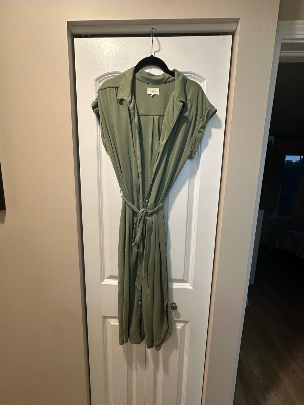 LOFT Lou & Grey Lightweight Olive Green Shirt Dress with Tie Waist